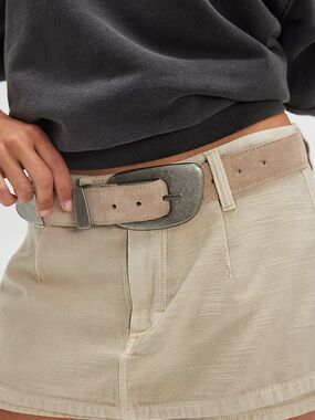 Free People Dover Suede Belt Silver Buckle - Beige - NWT
